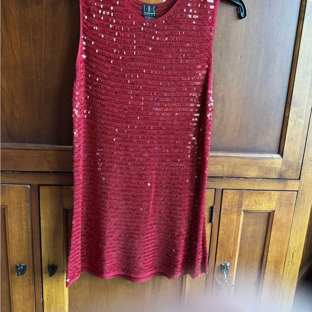 INC Red Sequin Sleeveless Top